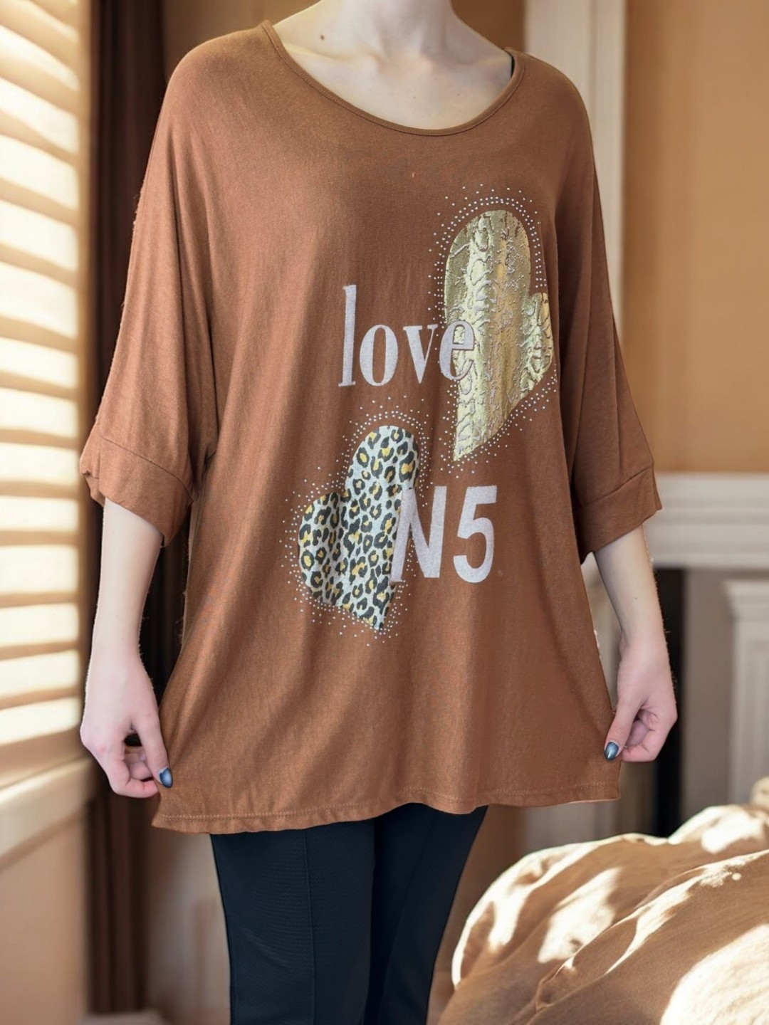 Chic Μπλούζα με Στάμπα και Μανίκι Τρία Τέταρτα Chic Μπλούζα με Στάμπα και Μανίκι Τρία Τέταρτα