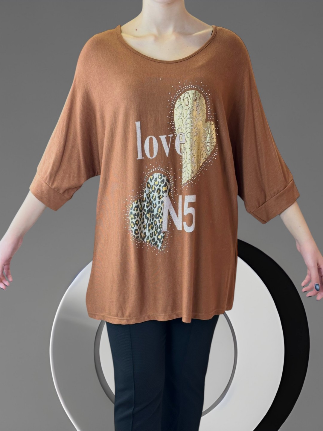 Chic Μπλούζα με Στάμπα και Μανίκι Τρία Τέταρτα Chic Μπλούζα με Στάμπα και Μανίκι Τρία Τέταρτα