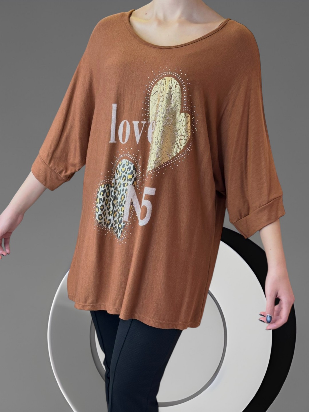 Chic Μπλούζα με Στάμπα και Μανίκι Τρία Τέταρτα Chic Μπλούζα με Στάμπα και Μανίκι Τρία Τέταρτα