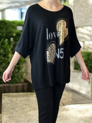 Chic Μπλούζα με Στάμπα και Μανίκι Τρία Τέταρτα