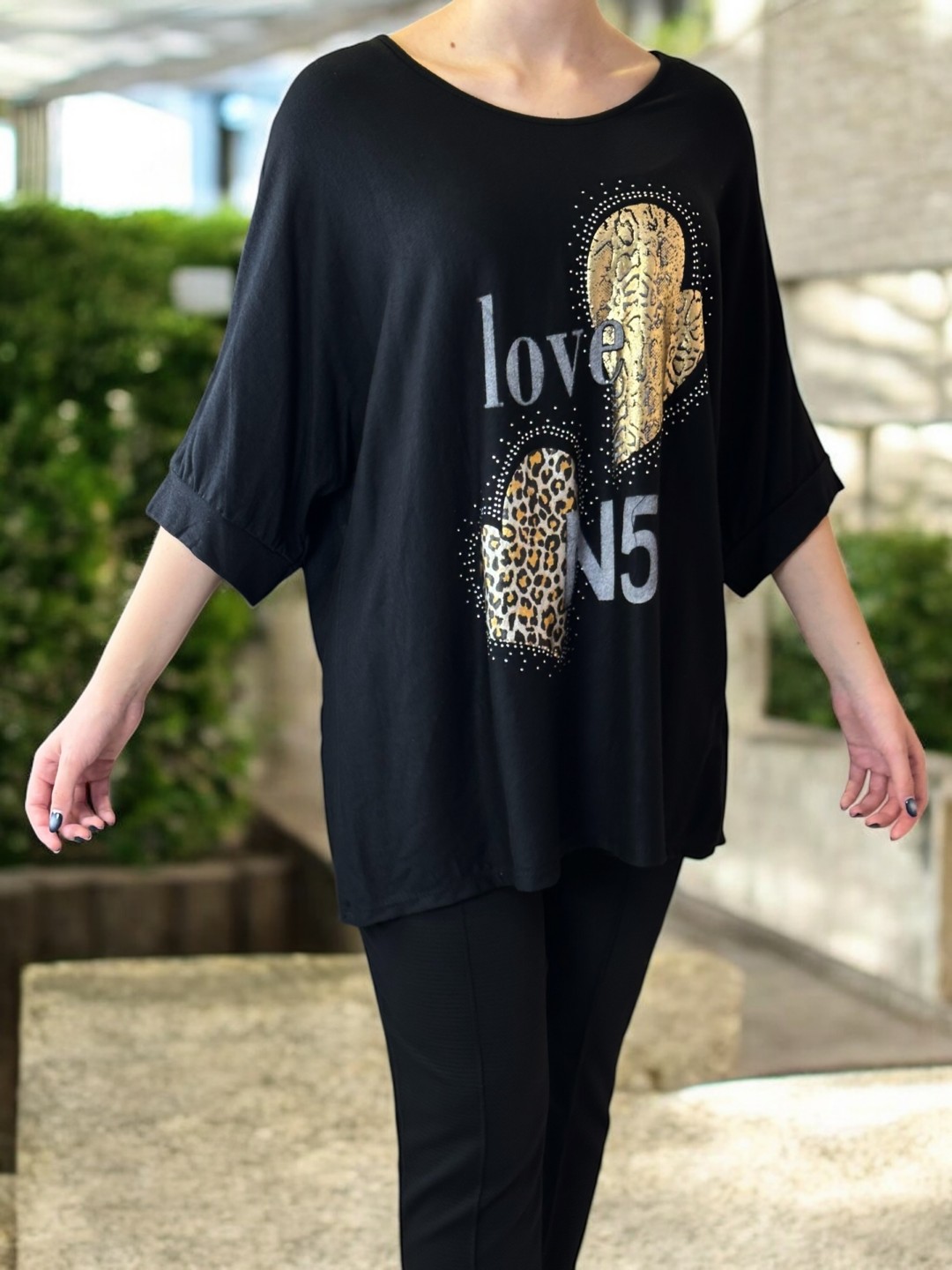 Chic Μπλούζα με Στάμπα και Μανίκι Τρία Τέταρτα Chic Μπλούζα με Στάμπα και Μανίκι Τρία Τέταρτα