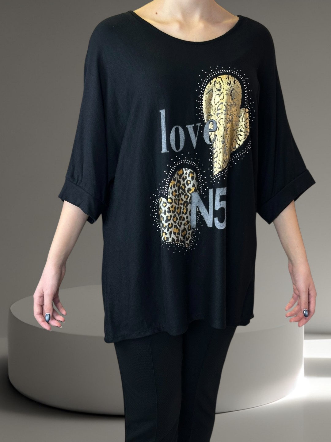 Chic Μπλούζα με Στάμπα και Μανίκι Τρία Τέταρτα Chic Μπλούζα με Στάμπα και Μανίκι Τρία Τέταρτα