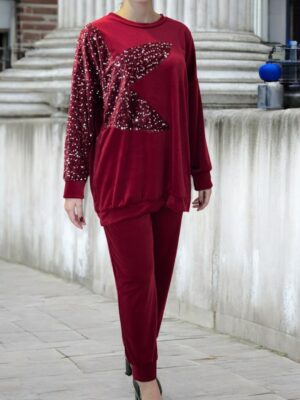 Σετ Βελούδο με Λεπτομέρεια Παγιέτας στα Μανίκια