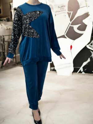 Σετ Βελούδο με Λεπτομέρεια Παγιέτας στα Μανίκια