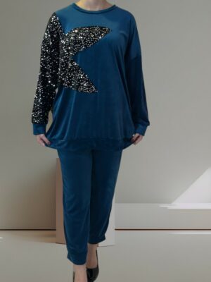 Σετ Βελούδο με Λεπτομέρεια Παγιέτας στα Μανίκια