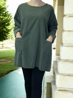 Casual Κοτλέ Μπλούζα με Χρήσιμες Τσέπες