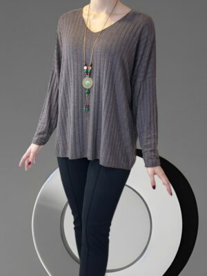 Ελαστική Ριμπ Μπλούζα με Διακοσμητικό Κολιέ