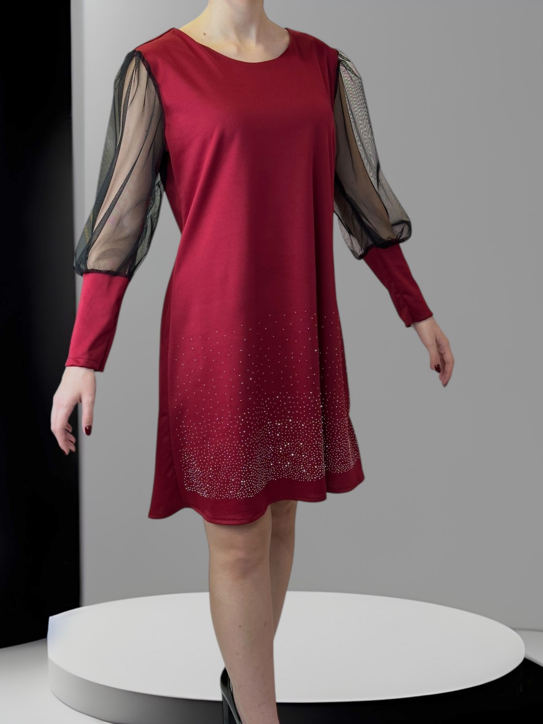 Elegant Dress με Strass Λεπτομέρειες & Διαφανή Μανίκια Elegant Dress με Strass Λεπτομέρειες & Διαφανή Μανίκια