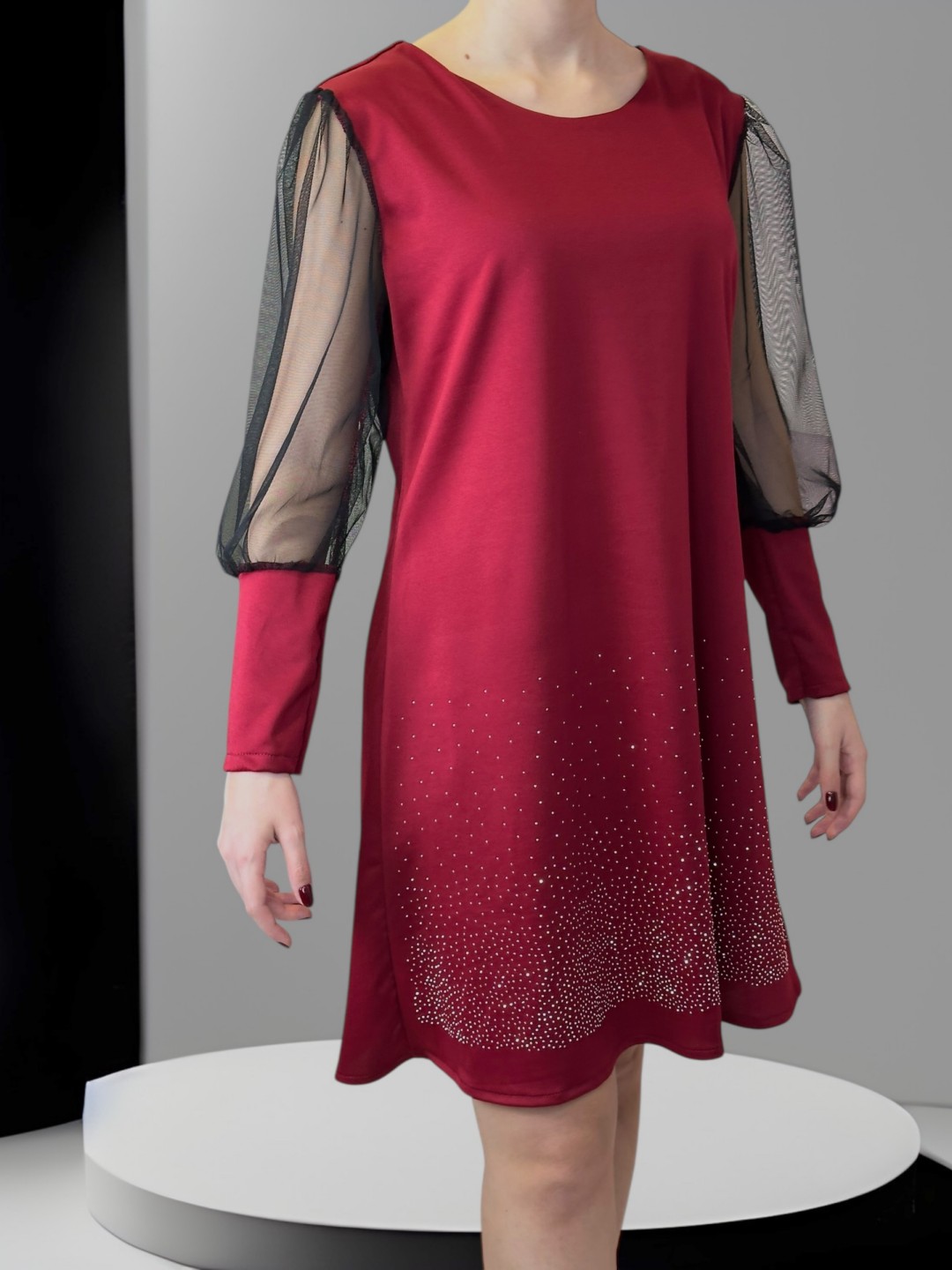 Elegant Dress με Strass Λεπτομέρειες & Διαφανή Μανίκια Elegant Dress με Strass Λεπτομέρειες & Διαφανή Μανίκια