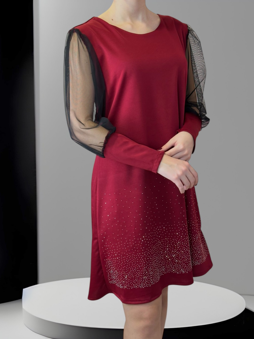 Elegant Dress με Strass Λεπτομέρειες & Διαφανή Μανίκια Elegant Dress με Strass Λεπτομέρειες & Διαφανή Μανίκια