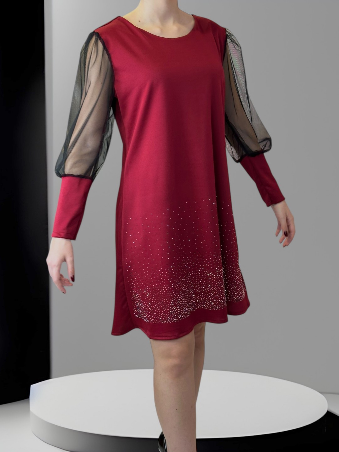 Elegant Dress με Strass Λεπτομέρειες & Διαφανή Μανίκια Elegant Dress με Strass Λεπτομέρειες & Διαφανή Μανίκια