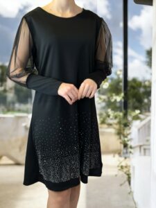 Elegant Dress με Strass Λεπτομέρειες & Διαφανή Μανίκια
