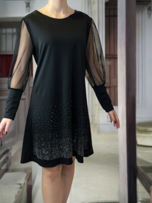 Elegant Dress με Strass Λεπτομέρειες & Διαφανή Μανίκια