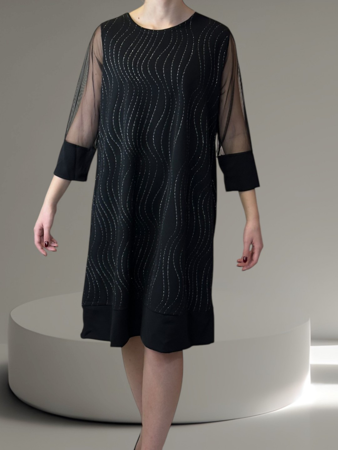 Elegant Glitter Dress με Αέρινα Διάφανα Μανίκια Elegant Glitter Dress με Αέρινα Διάφανα Μανίκια