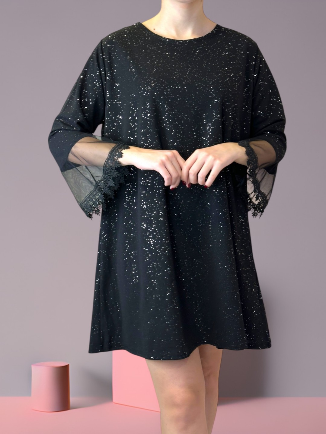 Elegant Dress με Lace Volant Μανίκια Elegant Dress με Lace Volant Μανίκια