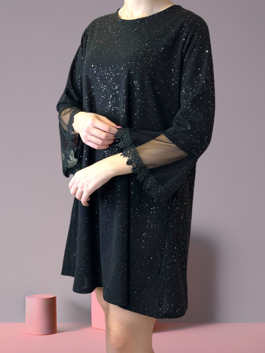 Elegant Dress με Lace Volant Μανίκια Elegant Dress με Lace Volant Μανίκια