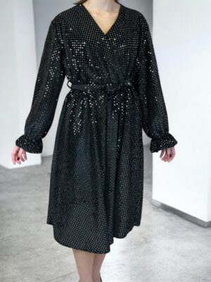 Plus Size Κρουαζέ Φόρεμα με Πολυτελείς Ραμμένες Παγιέτες