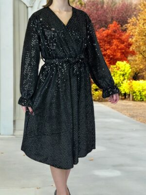 Plus Size Κρουαζέ Φόρεμα με Πολυτελείς Ραμμένες Παγιέτες