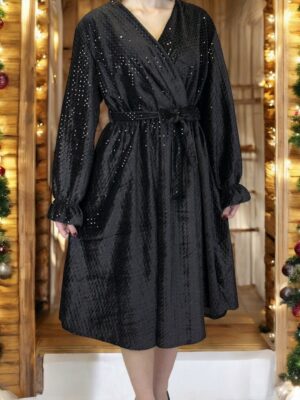 Plus Size Κρουαζέ Φόρεμα με Πολυτελείς Ραμμένες Παγιέτες