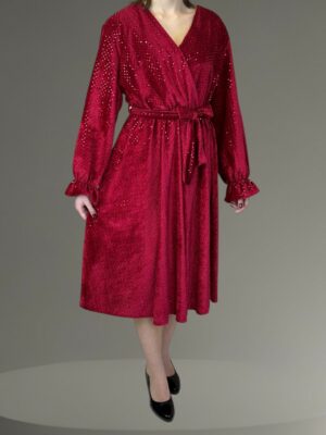 Plus Size Κρουαζέ Φόρεμα με Πολυτελείς Ραμμένες Παγιέτες