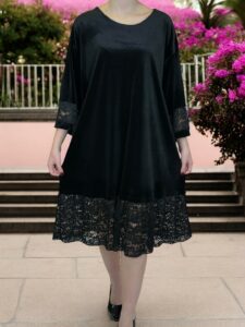 Γυναικείο Βελούδινο Φόρεμα με Κομψή Δαντέλα