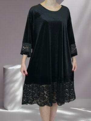 Γυναικείο Βελούδινο Φόρεμα με Κομψή Δαντέλα