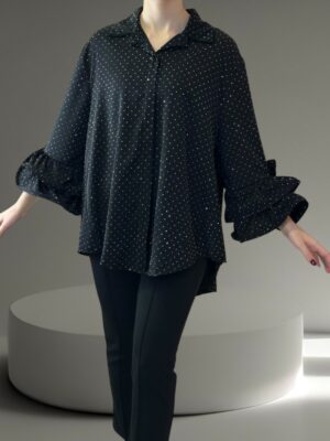 Πουκάμισο με Εντυπωσιακά Μανίκια και Στρας<br/><small class="dmm_sku">Κωδικός προϊόντος: 8827-μαυρο</small>