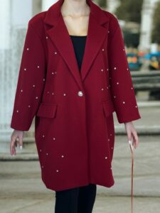 Λαμπερή παλτό ζακέτα plus size με στρας λεπτομέρειες