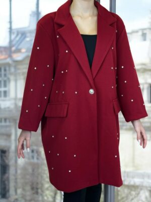 Λαμπερή παλτό ζακέτα plus size με στρας λεπτομέρειες