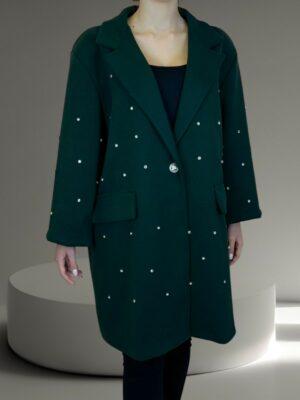 Λαμπερή παλτό ζακέτα plus size με στρας λεπτομέρειες