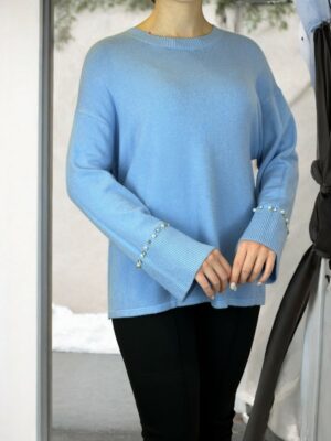 Κομψή Μπλούζα με Πέρλες στα Μανίκια και Απαλό Φραμπαλά