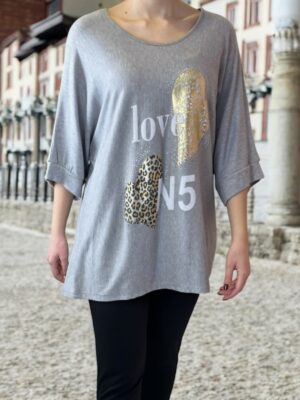 Chic Μπλούζα με Στάμπα και Μανίκι Τρία Τέταρτα