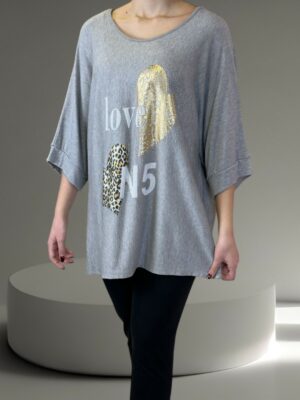 Chic Μπλούζα με Στάμπα και Μανίκι Τρία Τέταρτα