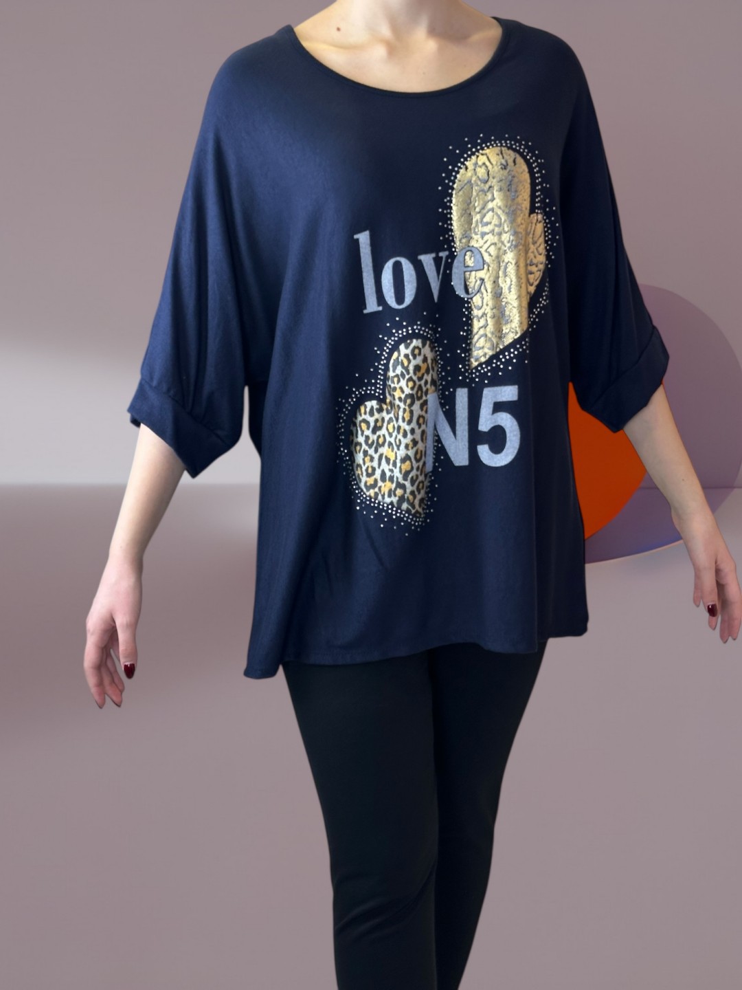 Chic Μπλούζα με Στάμπα και Μανίκι Τρία Τέταρτα Chic Μπλούζα με Στάμπα και Μανίκι Τρία Τέταρτα