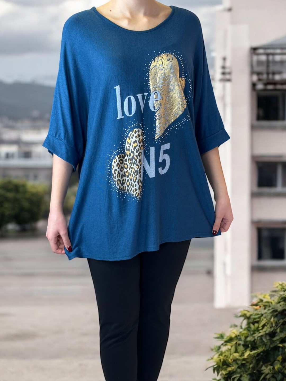 Chic Μπλούζα με Στάμπα και Μανίκι Τρία Τέταρτα Chic Μπλούζα με Στάμπα και Μανίκι Τρία Τέταρτα