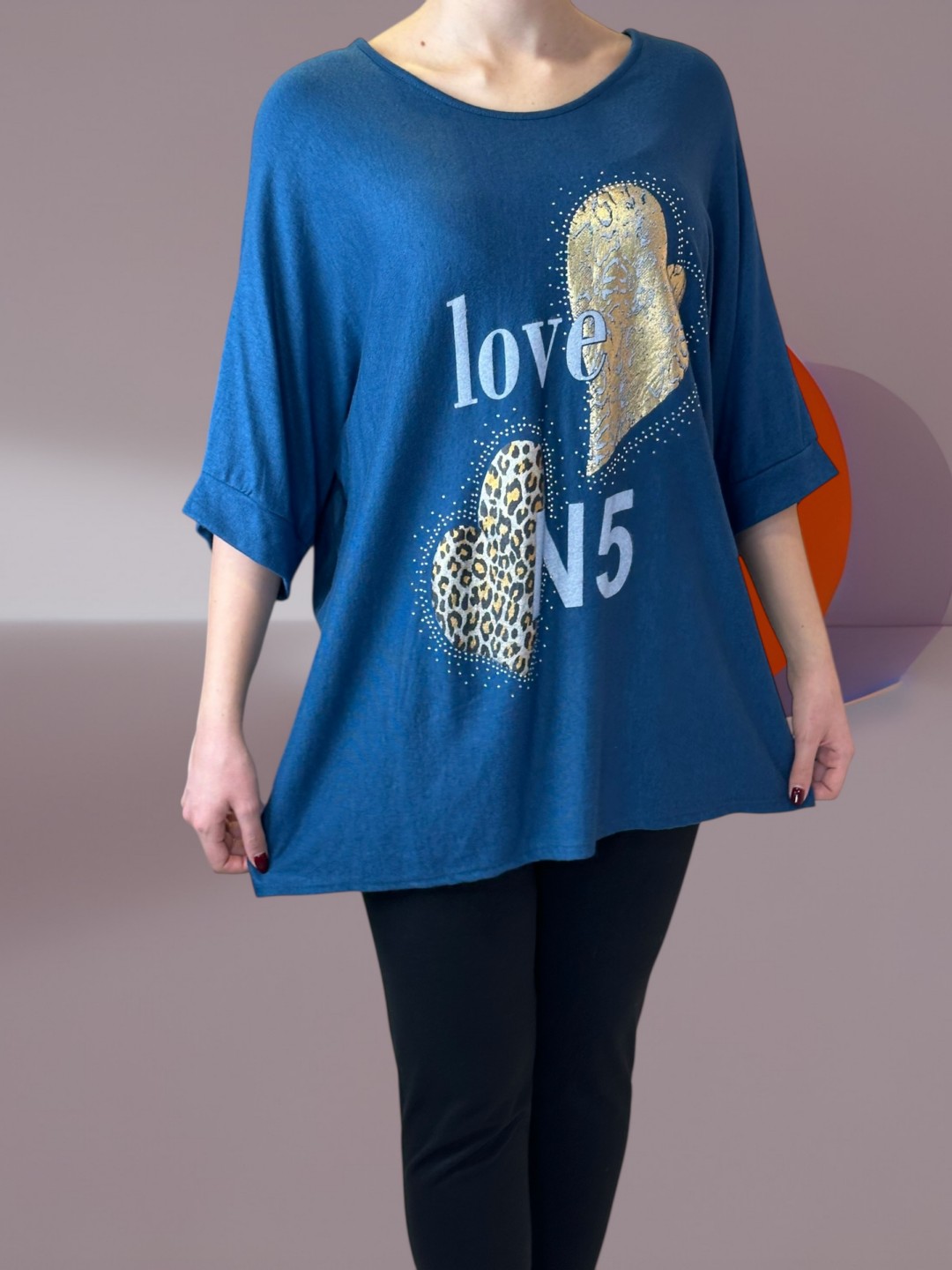 Chic Μπλούζα με Στάμπα και Μανίκι Τρία Τέταρτα Chic Μπλούζα με Στάμπα και Μανίκι Τρία Τέταρτα