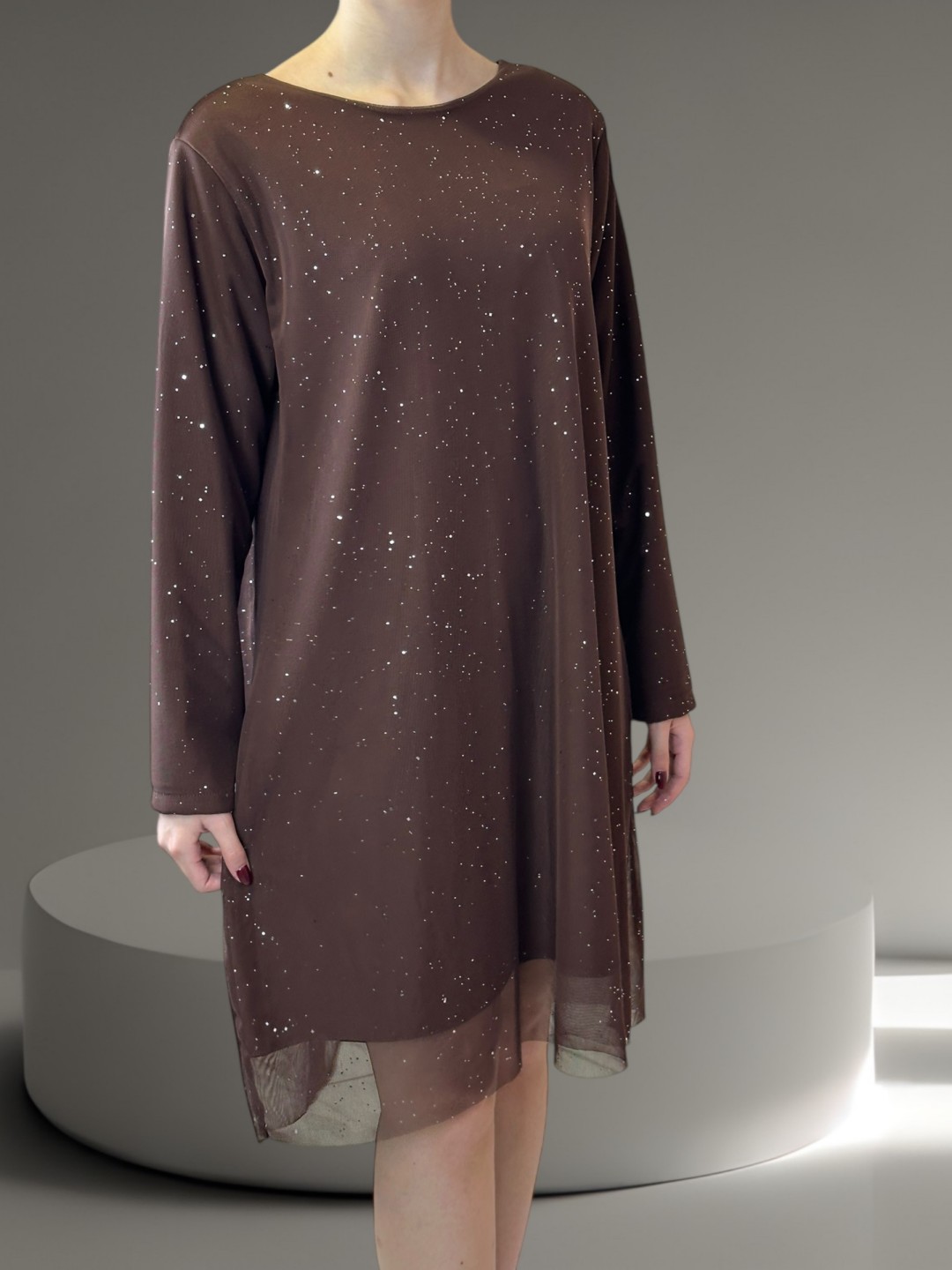 Καφέ Φόρεμα με Δέσιμο στην Πλάτη Καφέ Φόρεμα με Δέσιμο στην Πλάτη