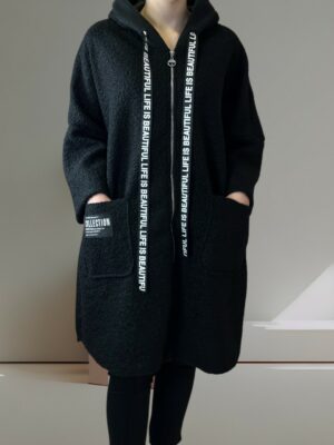 Μοντέρνο Παλτό Μπουκλέ με Μεταλλικό Φερμουάρ