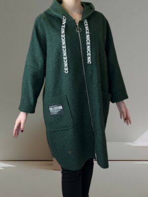 Μοντέρνο Παλτό Μπουκλέ με Μεταλλικό Φερμουάρ