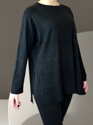 Premium Πουλόβερ V με Λαμπερή Ασημί Κλωστή