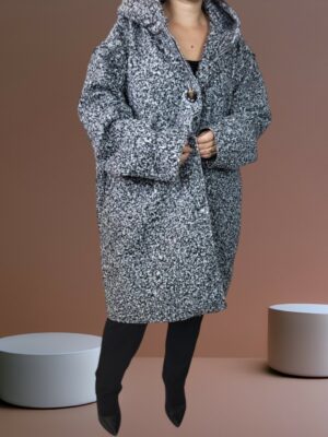 Γυναικείο παλτό μακρύ χνουδωτό με κουκούλα<br/><small class="dmm_sku">Κωδικός προϊόντος: 7214-γκρι</small>