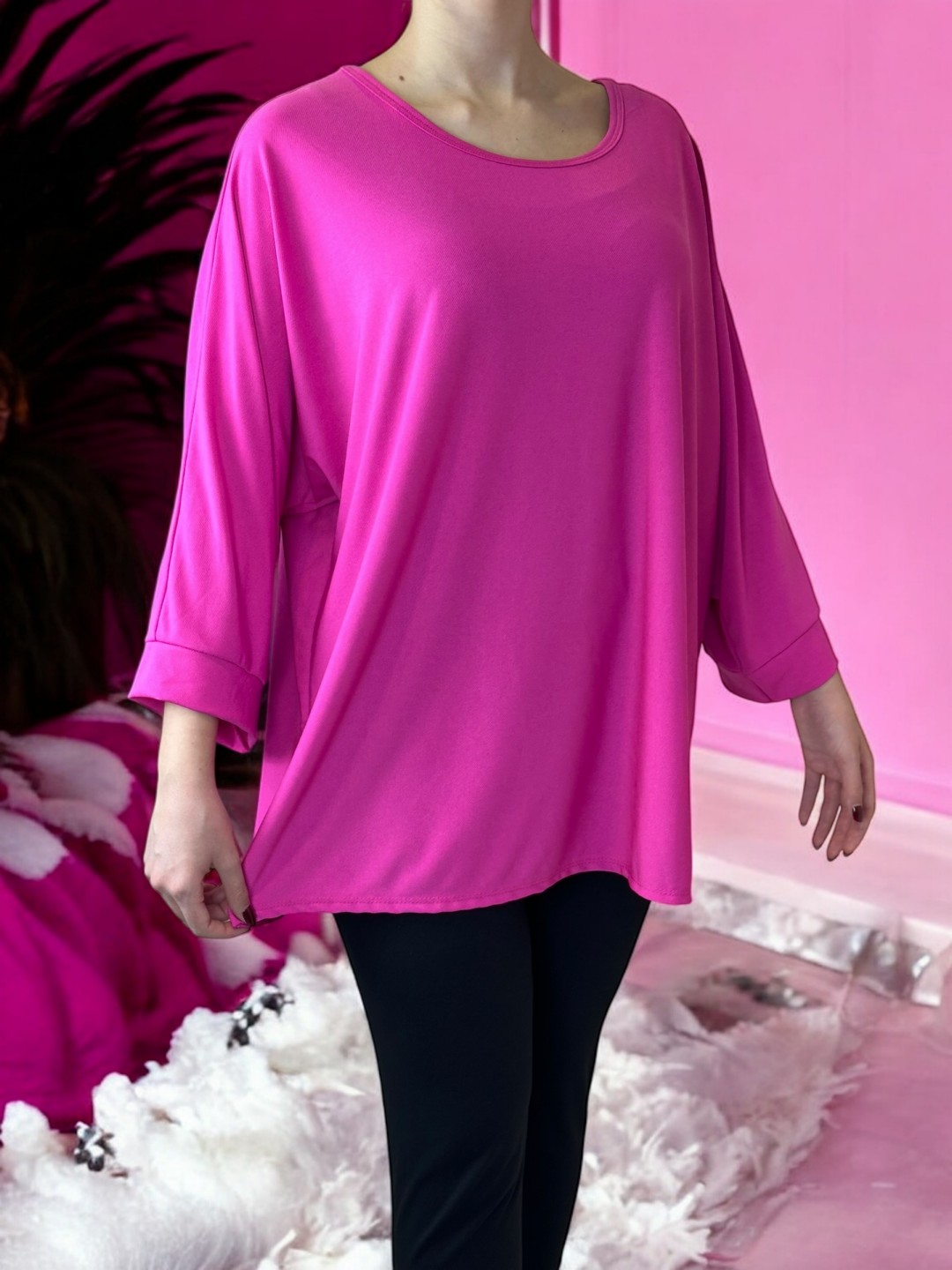 Κομψή μπλούζα plus size με 3/4 μανίκι