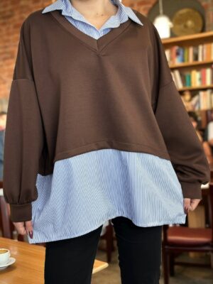 Viral μπλούζα 2 σε 1 με πουκάμισο<br/><small class="dmm_sku">Κωδικός προϊόντος: 8252-καφε</small>