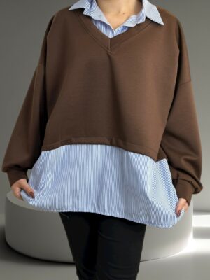 Viral μπλούζα 2 σε 1 με πουκάμισο<br/><small class="dmm_sku">Κωδικός προϊόντος: 8252-καφε</small>