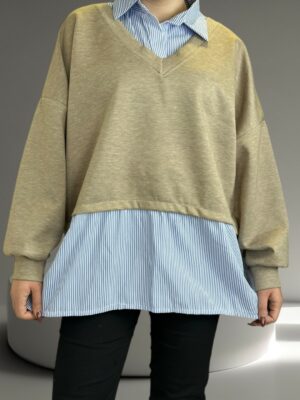 Viral μπλούζα 2 σε 1 με πουκάμισο<br/><small class="dmm_sku">Κωδικός προϊόντος: 8252-μπεζ</small>