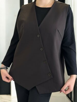 Minimal γιλέκο σε ποντοστόφα με μοντέρνα γραμμή<br/><small class="dmm_sku">Κωδικός προϊόντος: 8273-καφε</small>