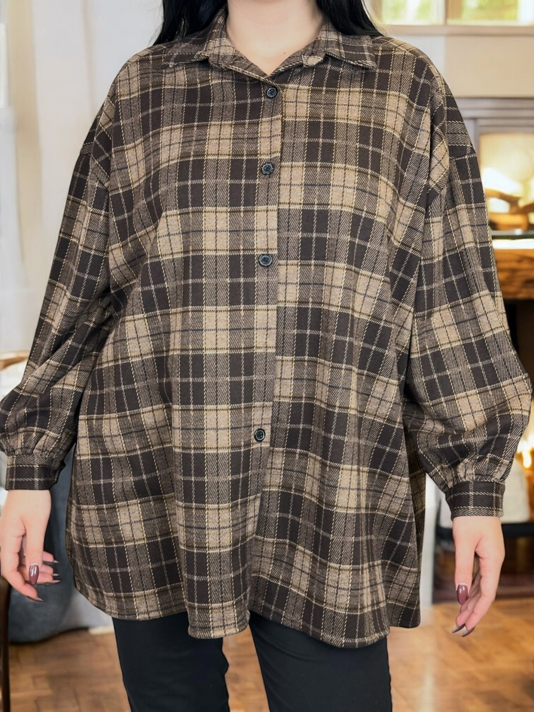 Πουκάμισο pied de poule με γιακά και κουμπιά