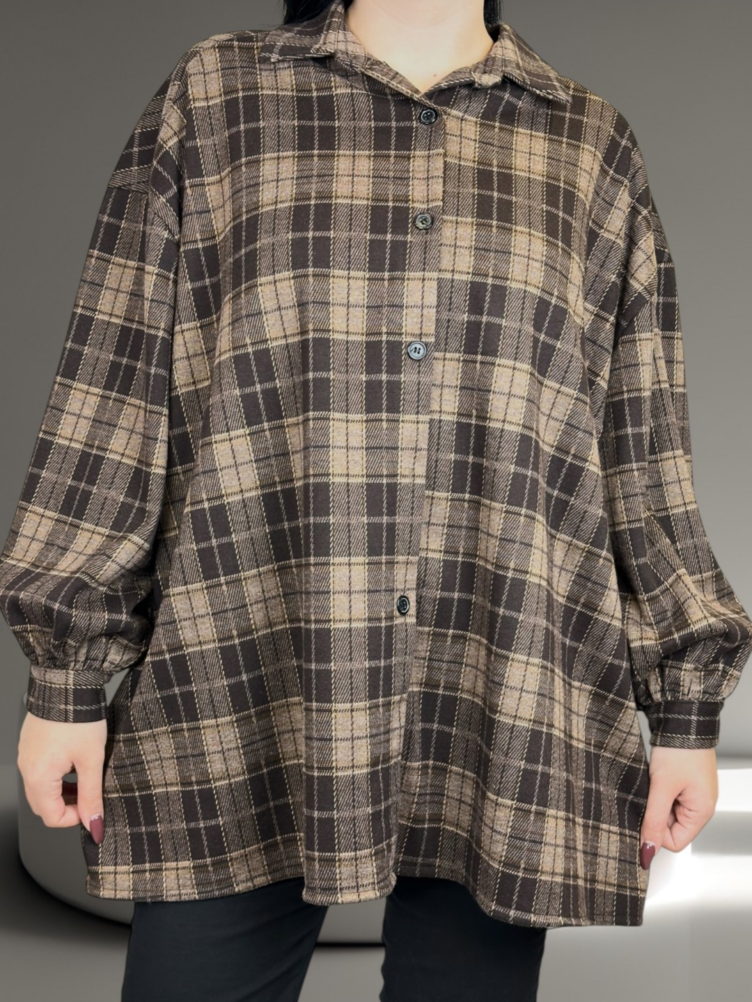 Πουκάμισο pied de poule με γιακά και κουμπιά