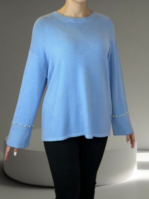 Κομψή Μπλούζα με Πέρλες στα Μανίκια και Απαλό Φραμπαλά<br/><small class="dmm_sku">Κωδικός προϊόντος: 8552-σιελ1</small>