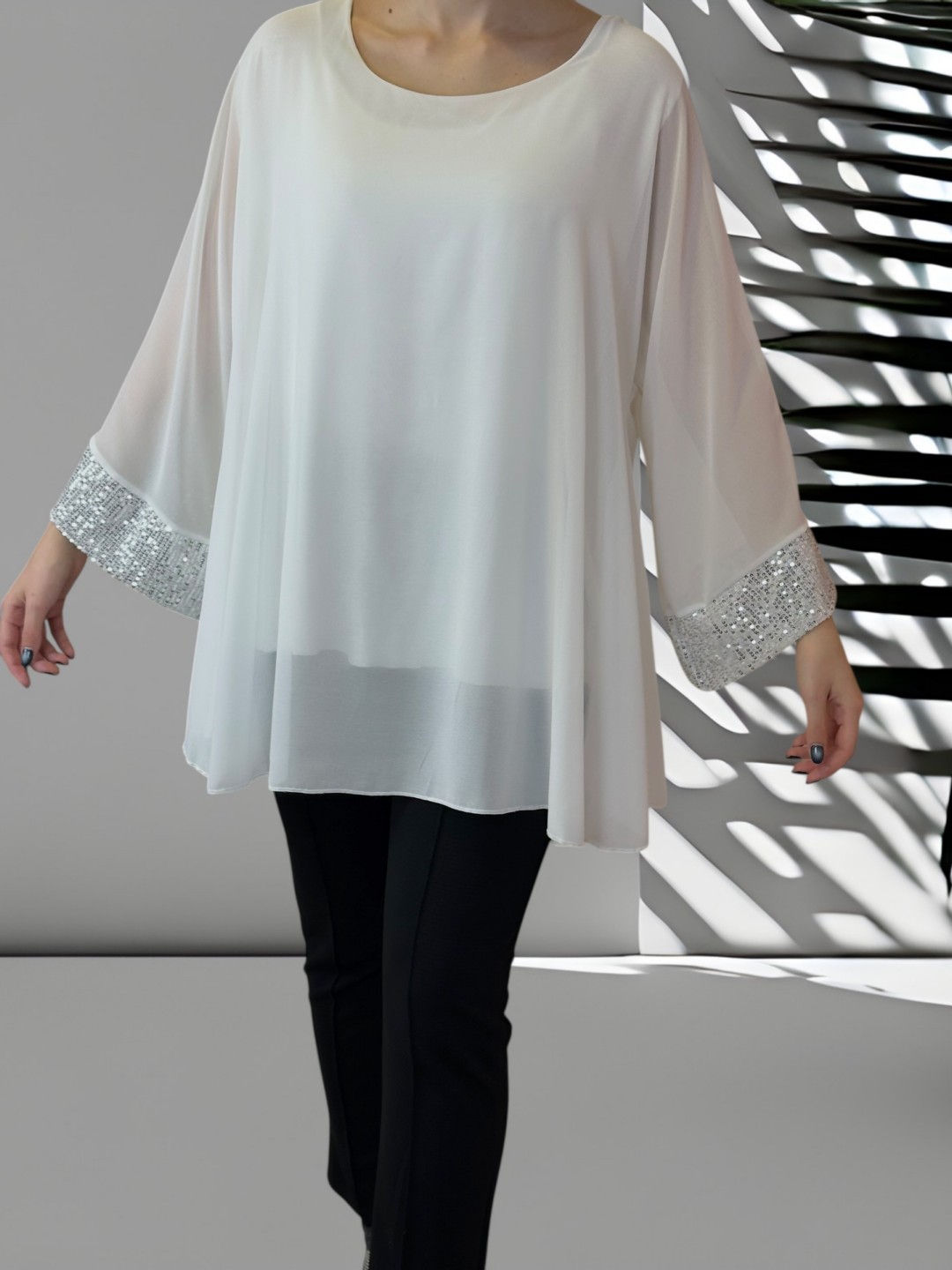 Elegant Μπλούζα από Μουσελίνα με Λαμπερές Παγιέτες